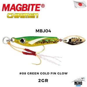 Magbite Chirimen Jig 2gr #08 Green Gold Fin Glow