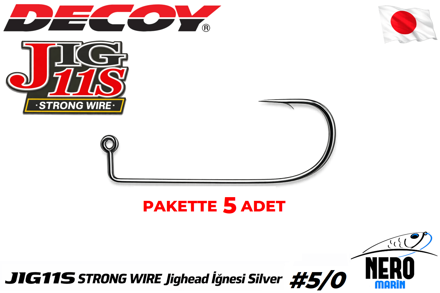 Decoy JIG-11S Strong Wire Jighead İğnesi Silver #5/0 (5 Adet / Paket)