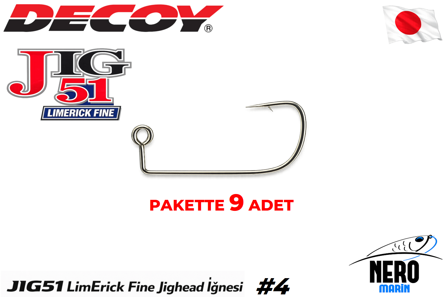 Decoy JIG-51 LimErick Fine Jighead İğnesi #4 (9 Adet / Paket)