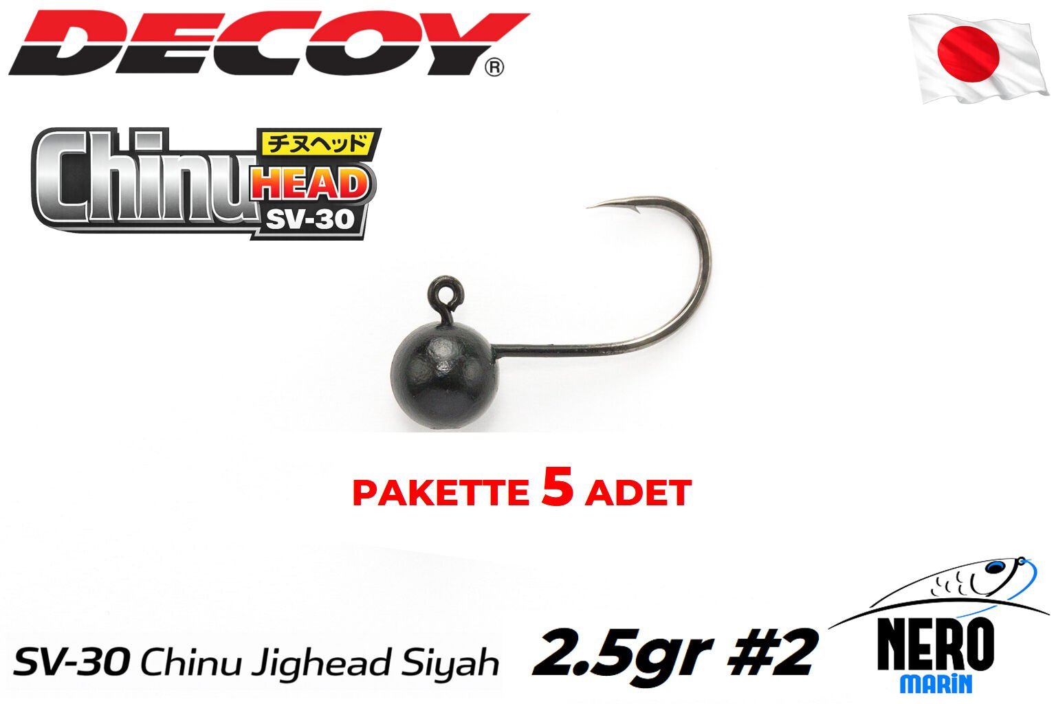 Decoy SV-30 Chinu Jighead 2.5 gr #2 Siyah (5 Adet / Paket)