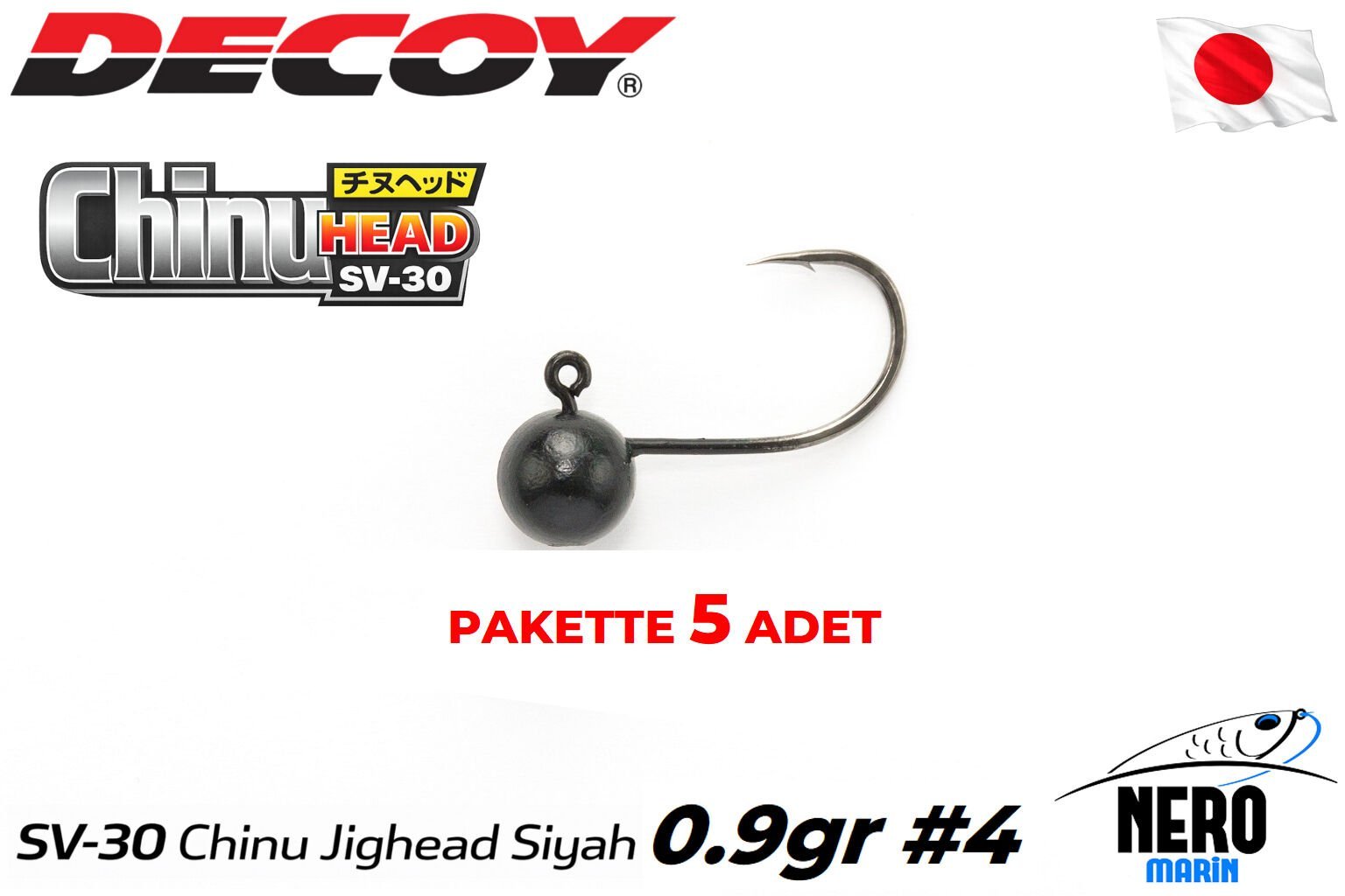 Decoy SV-30 Chinu Jighead 0.9 gr #4 Siyah (5 Adet / Paket)