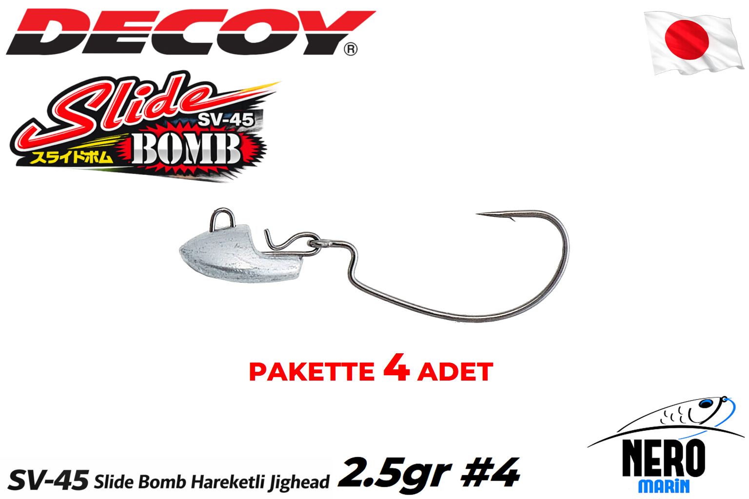 Decoy SV-45 Slide Bomb Hareketli Jighead 2.5gr #4 (4 Adet / Paket)