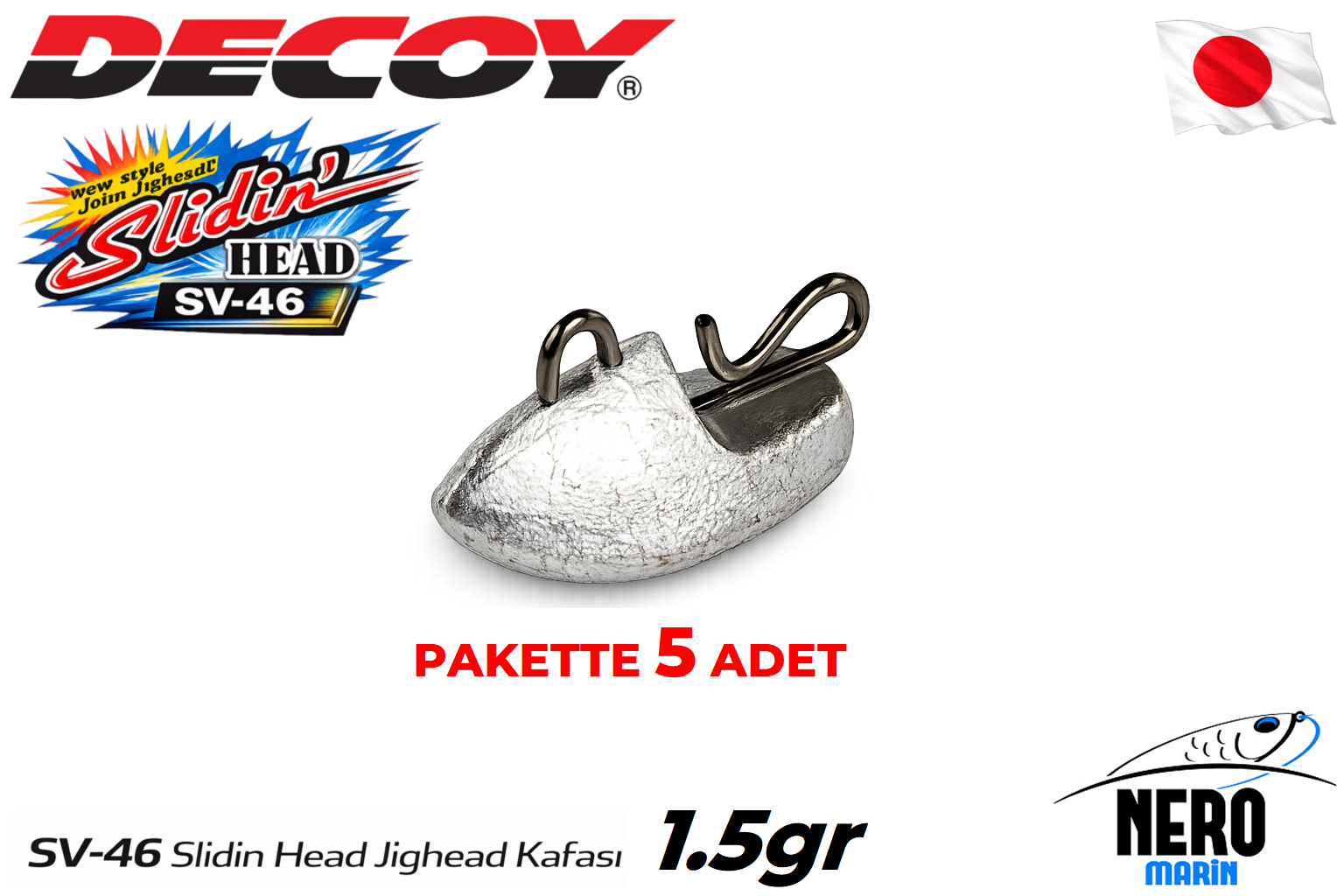 Decoy SV-46 Slidin Head Jighead Kafası #1.5g (5 Adet / Paket)