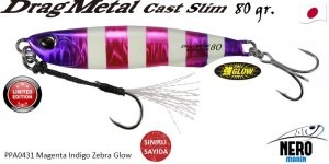 Drag Metal Cast Slim Tachi Jig 80Gr. PPA0431 Magenta Indigo Zebra Glow