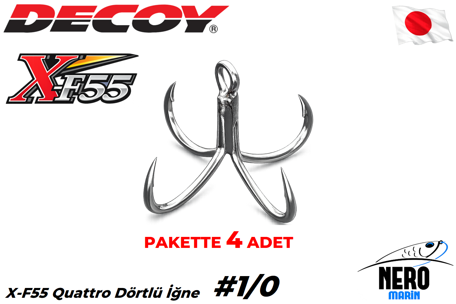 Decoy Quattro Dörtlü İğne X-F55 #1/0 (4 Adet / Paket)