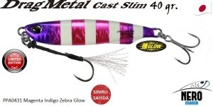 Drag Metal Cast Slim Tachi Jig 40Gr. PPA0431 Magenta Indigo Zebra Glow