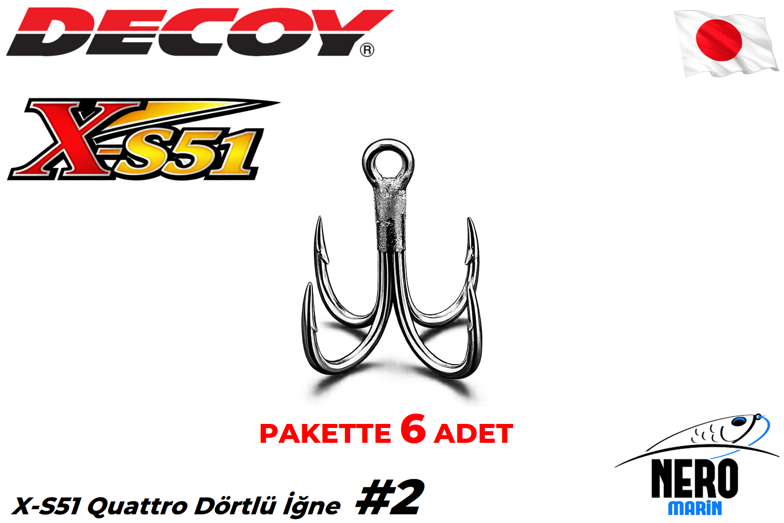 Decoy Quattro Dörtlü İğne X-S51 #2 (6 Adet / Paket)