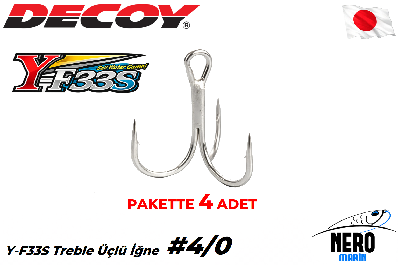Decoy Y-F33S Treble Üçlü İğne Silver #4/0 (4 Adet / Paket)