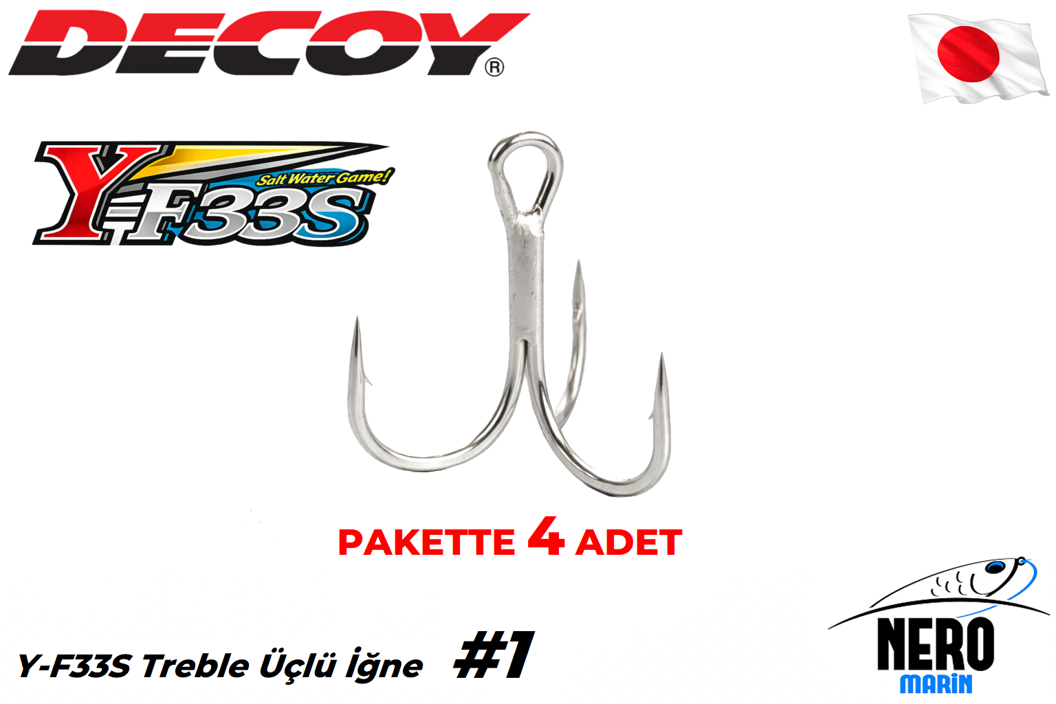 Decoy Y-F33S Treble Üçlü İğne Silver #1 (4 Adet / Paket)