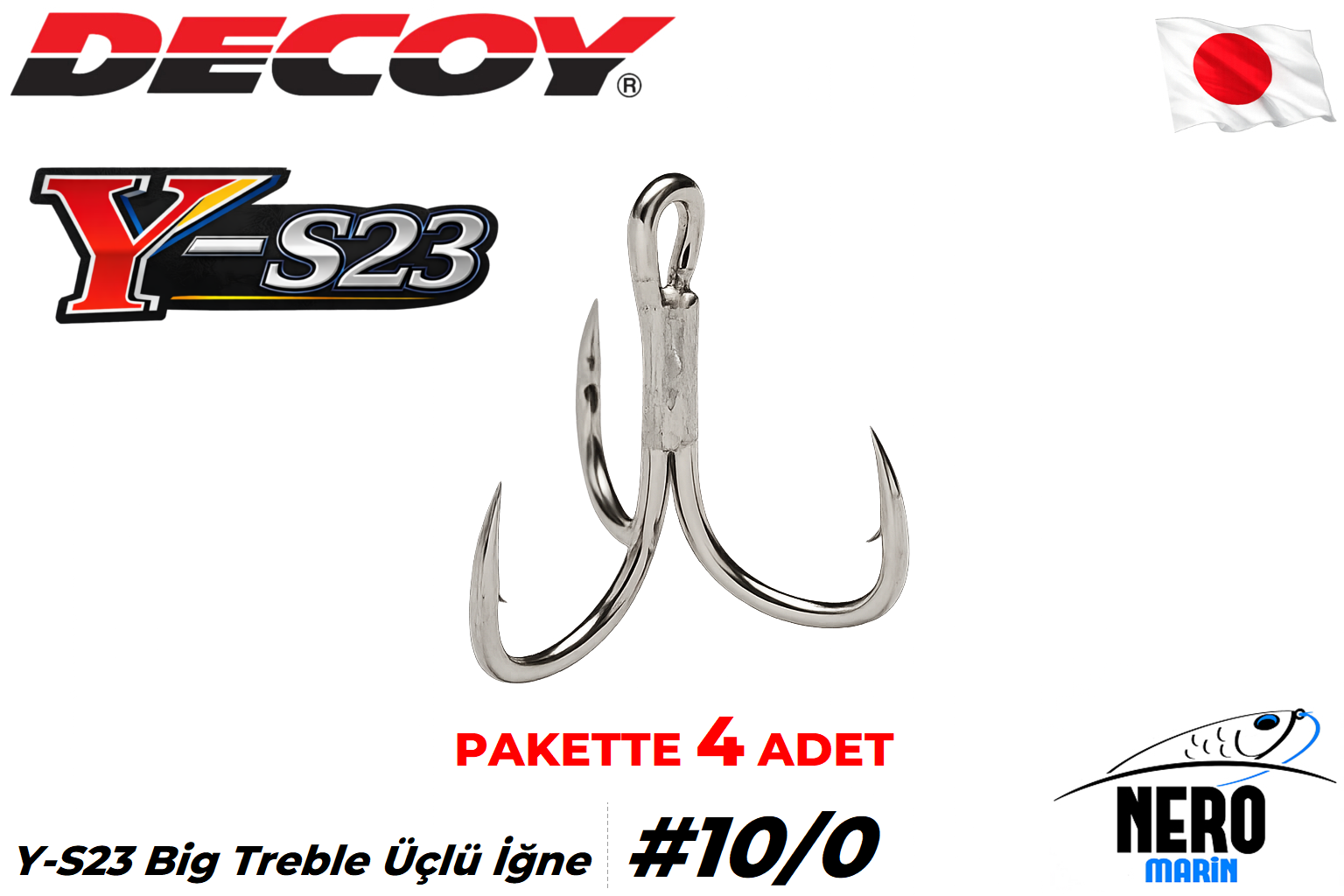 Decoy Y-S23 BIG Treble Üçlü İğne Silver #10/0 (4 Adet / Paket)