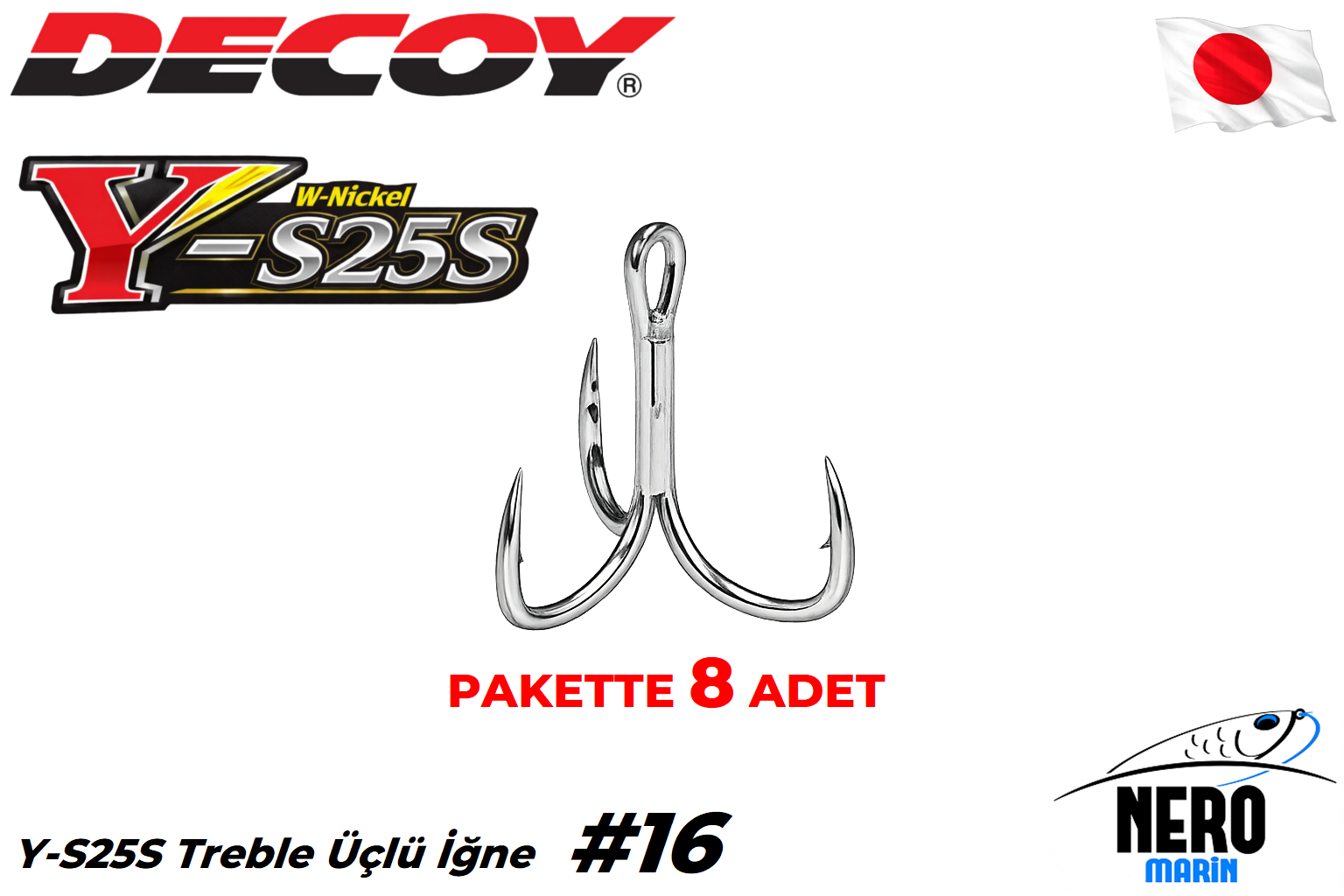 Decoy Y-S25S Treble Üçlü İğne #16 (8 Adet / Paket)