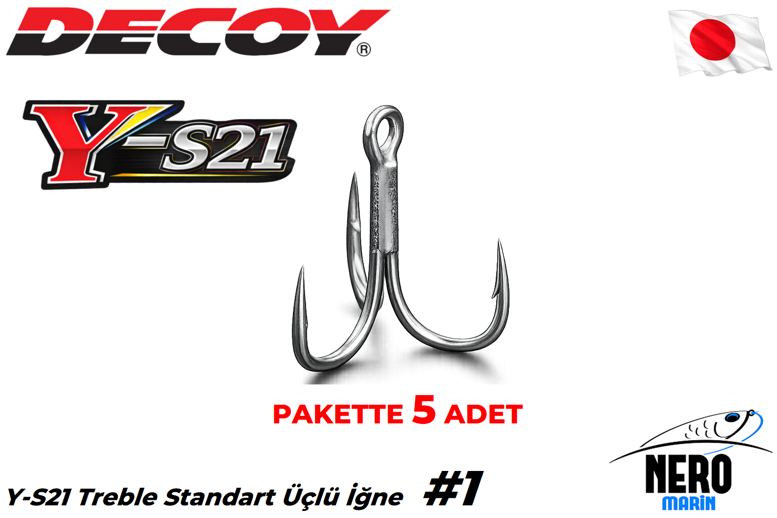 Decoy Y-S21 Treble Standart Üçlü İğne Silver #1 (5 Adet / Paket)