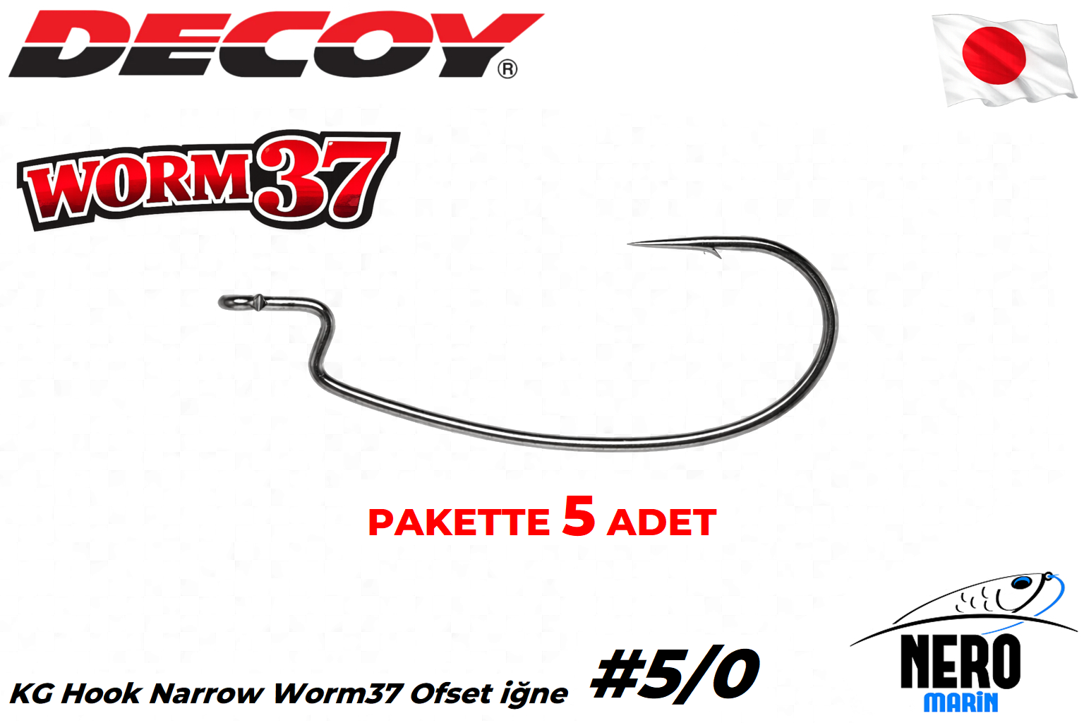 Decoy Worm37 Kg Hook Narrow Ofset İğne #5/0 (5 Adet / Paket)