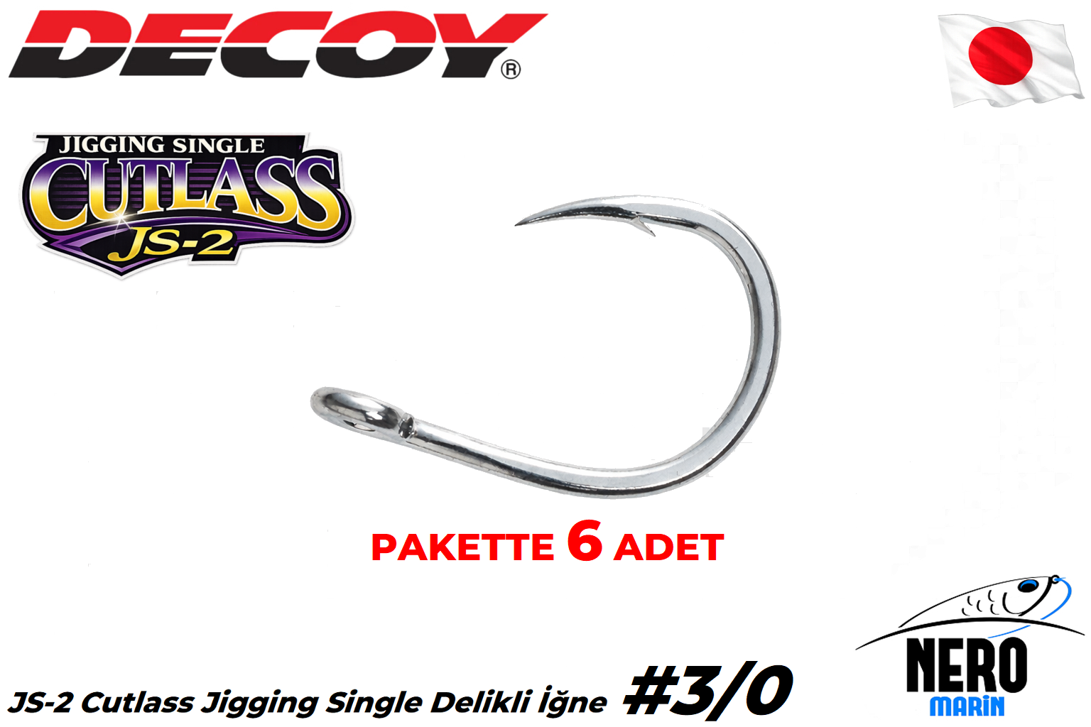Decoy JS-2 Cutlass Jigging Single Delikli İğne #3/0 (6 Adet / Paket)