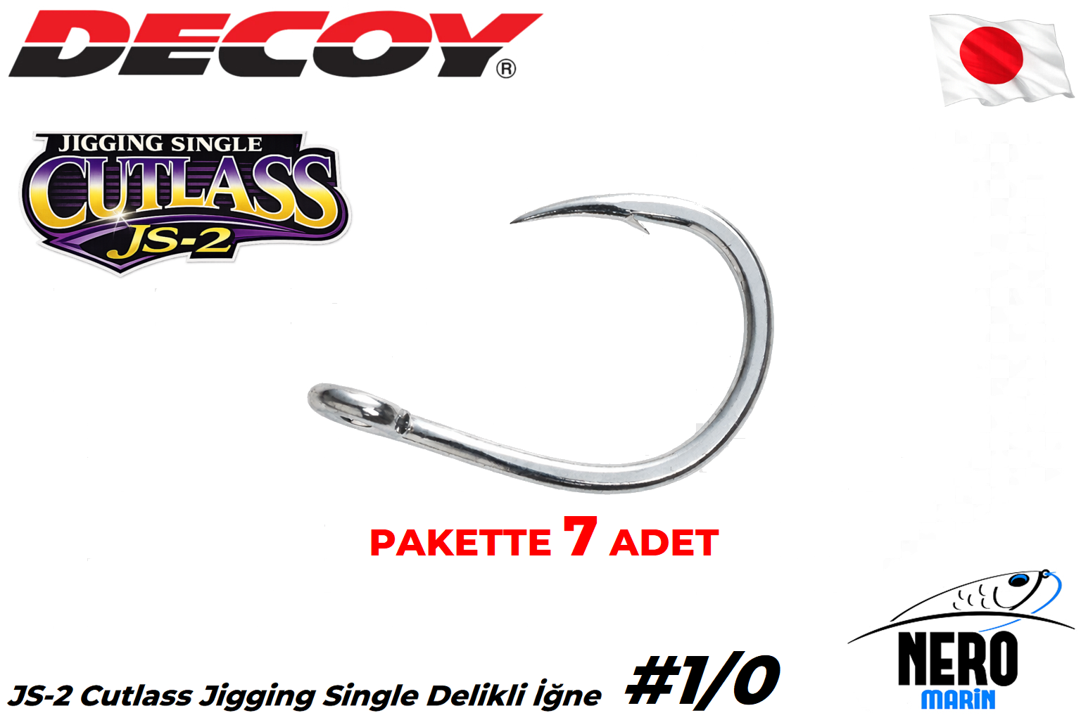 Decoy JS-2 Cutlass Jigging Single Delikli İğne #1/0 (7 Adet / Paket)
