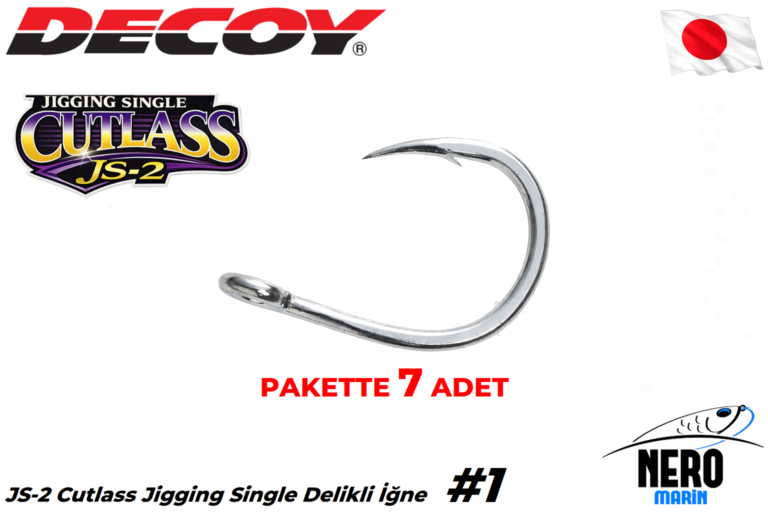 Decoy JS-2 Cutlass Jigging Single Delikli İğne #1 (7 Adet / Paket)