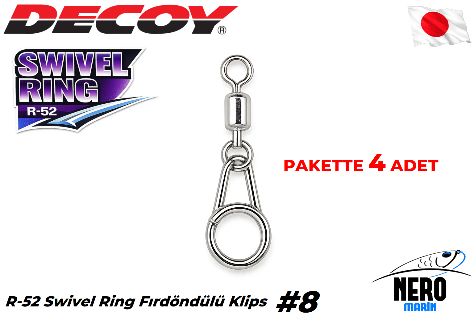 Decoy R-52 Swivel Ring Fırdöndülü Klips Silver #8 (250lb) (4 Adet / Paket)