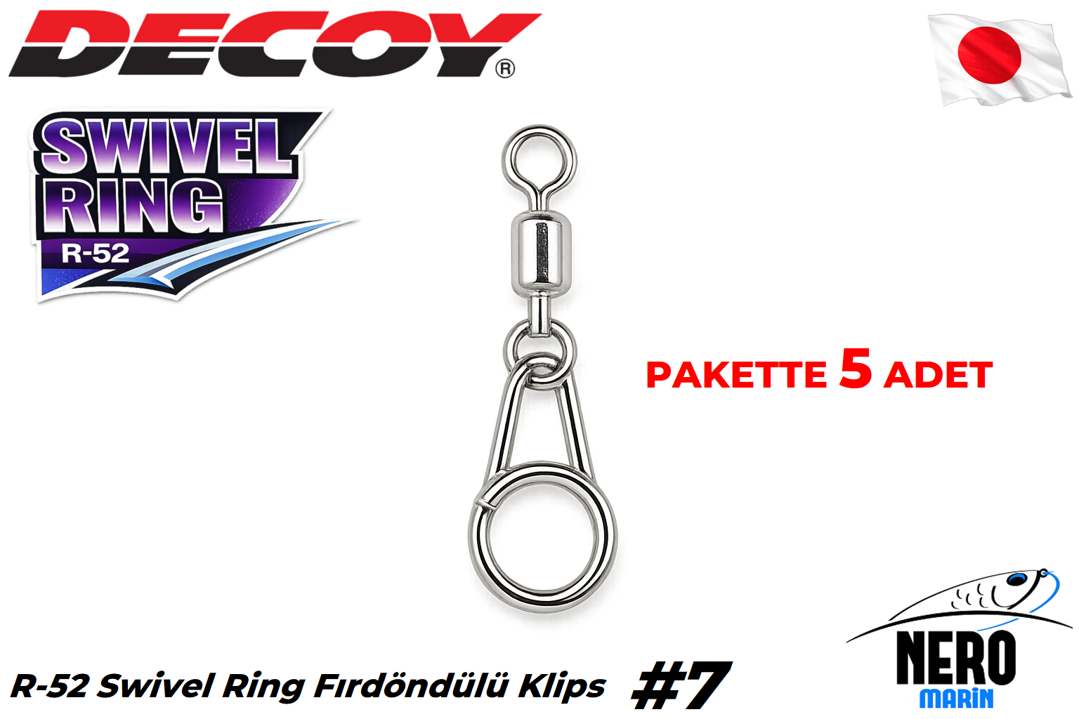 Decoy R-52 Swivel Ring Fırdöndülü Klips Silver #7 (150lb) (5 Adet / Paket)