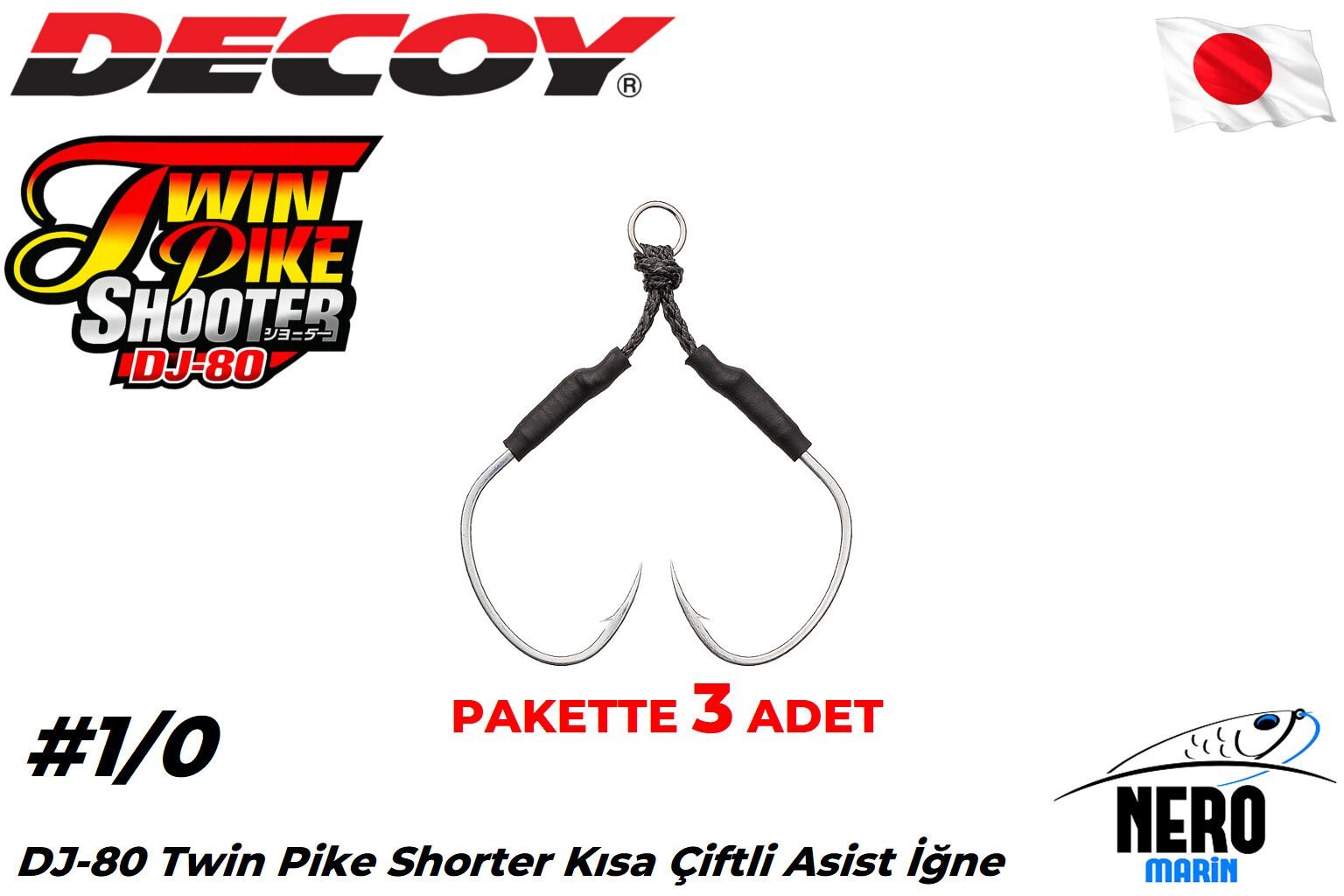 Decoy DJ-80 Twin Pike Shorter Kısa Çiftli Asist İğne #1/0 (3 Adet / Paket)