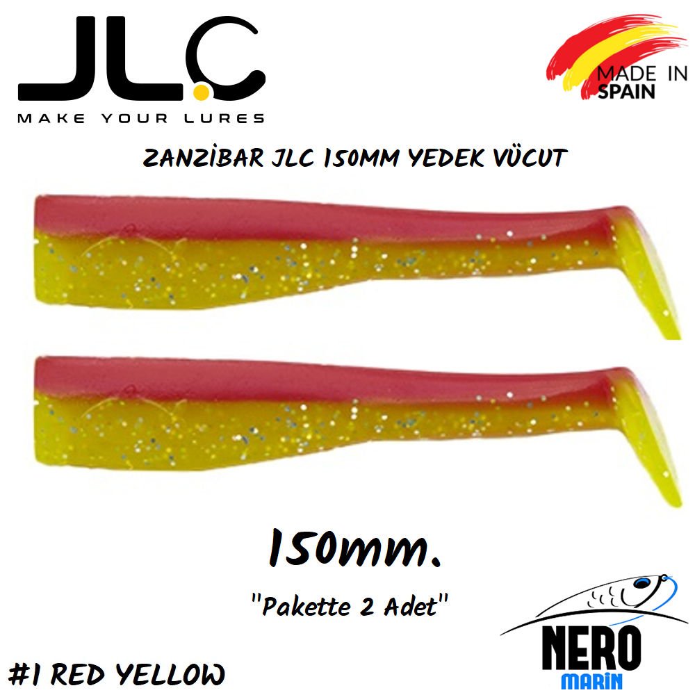 JLC Zanzibar Silikon Balık 150mm Yedek Vücut 2' li Paket #1 Red Yellow