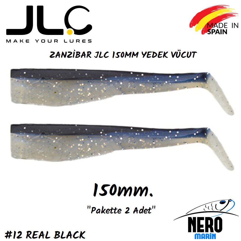 JLC Zanzibar Silikon Balık 150mm Yedek Vücut 2' li Paket #12 Real Black