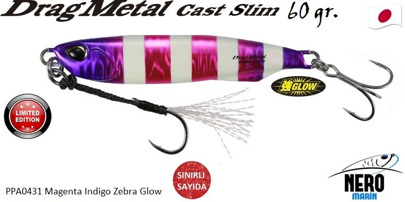 Duo Drag Metal Cast Slim Tachi Jig 60Gr. PPA0431 Magenta Indigo Zebra Glow