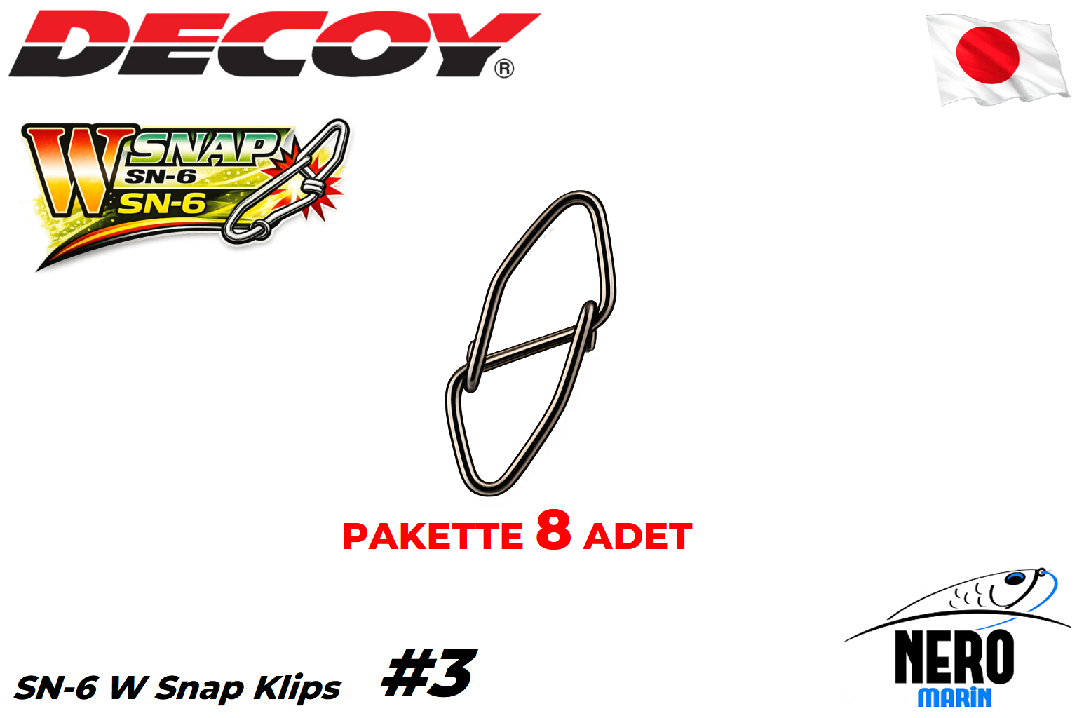 Decoy SN-6 W Snap Klips #3 75Lb. (8 Adet / Paket)