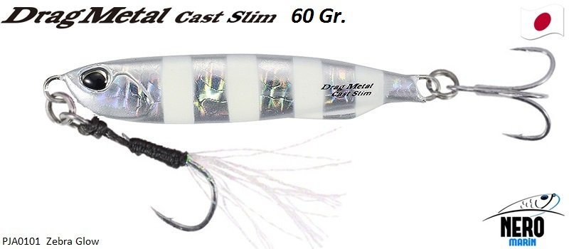Drag Metal Cast Slim Jig 60gr. PJA0101 / Zebra Glow