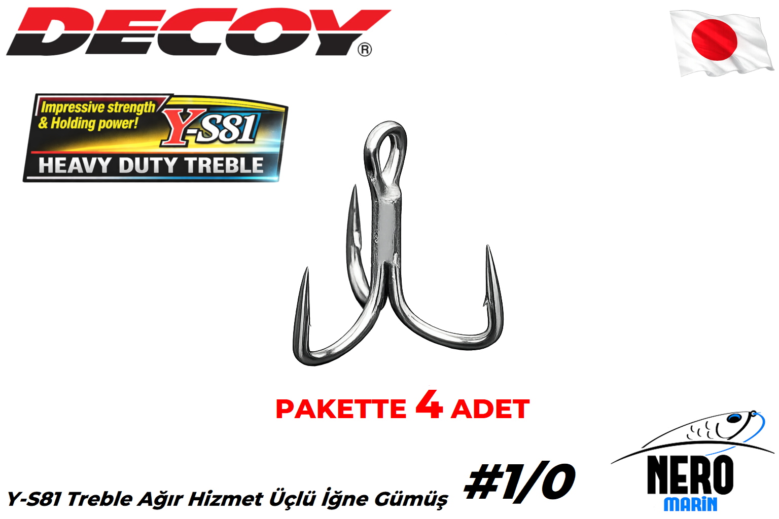 Decoy Y-S81 Treble Ağır Hizmet Üçlü İğne Gümüş #1/0 (4 Adet / Paket)
