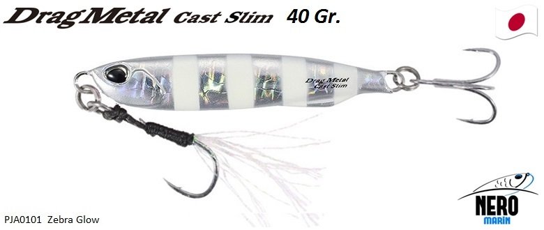 Drag Metal Cast Slim Jig 40gr. PJA0101 / Zebra Glow