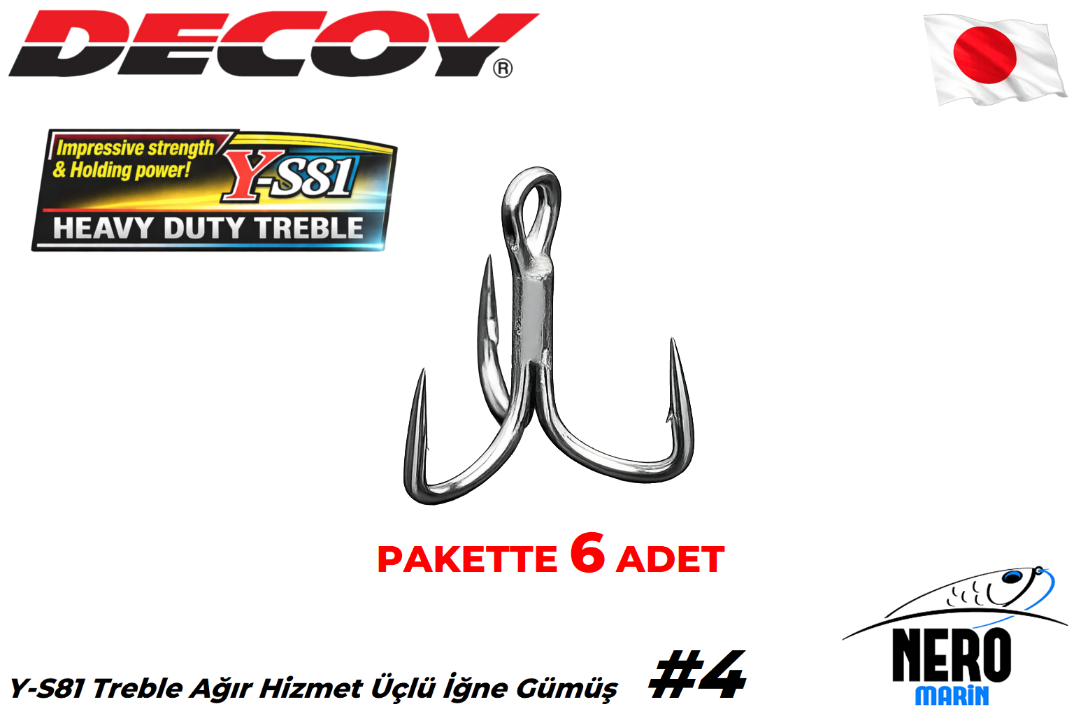 Decoy Y-S81 Treble Ağır Hizmet Üçlü İğne Gümüş #4 (6 Adet / Paket)