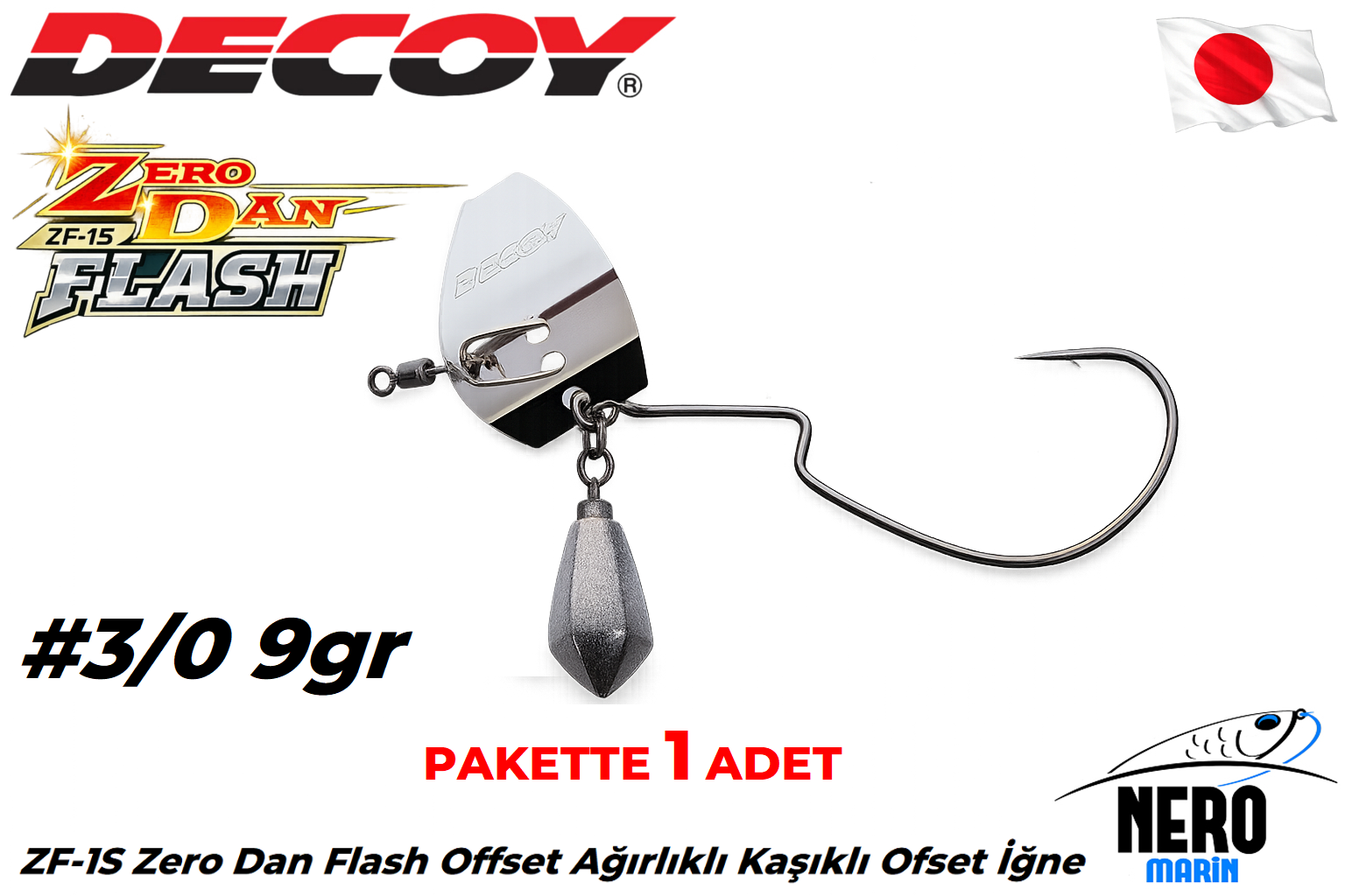 Decoy ZF-1S ZERO-DAN Flash Offset Ağırlıklı Kaşıklı Offset İğne NS Black #3/0-9g (1 Adet / Paket)