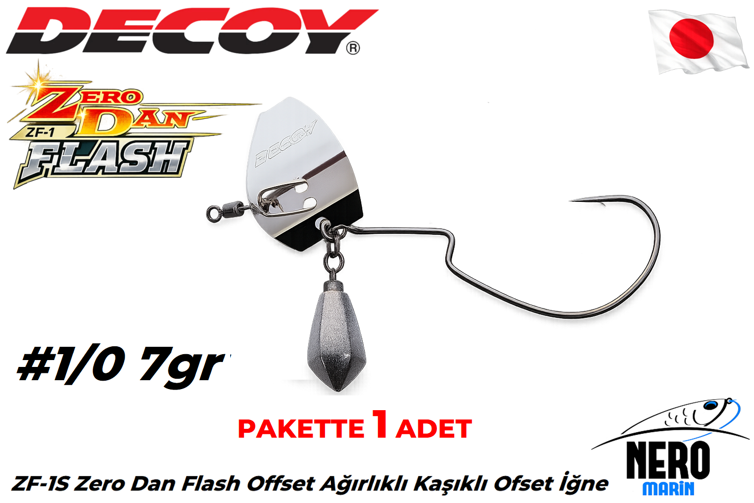 Decoy ZF-1S ZERO-DAN Flash Offset Ağırlıklı Kaşıklı Ofset İğne NS Black #1/0-7g (1 Adet / Paket)