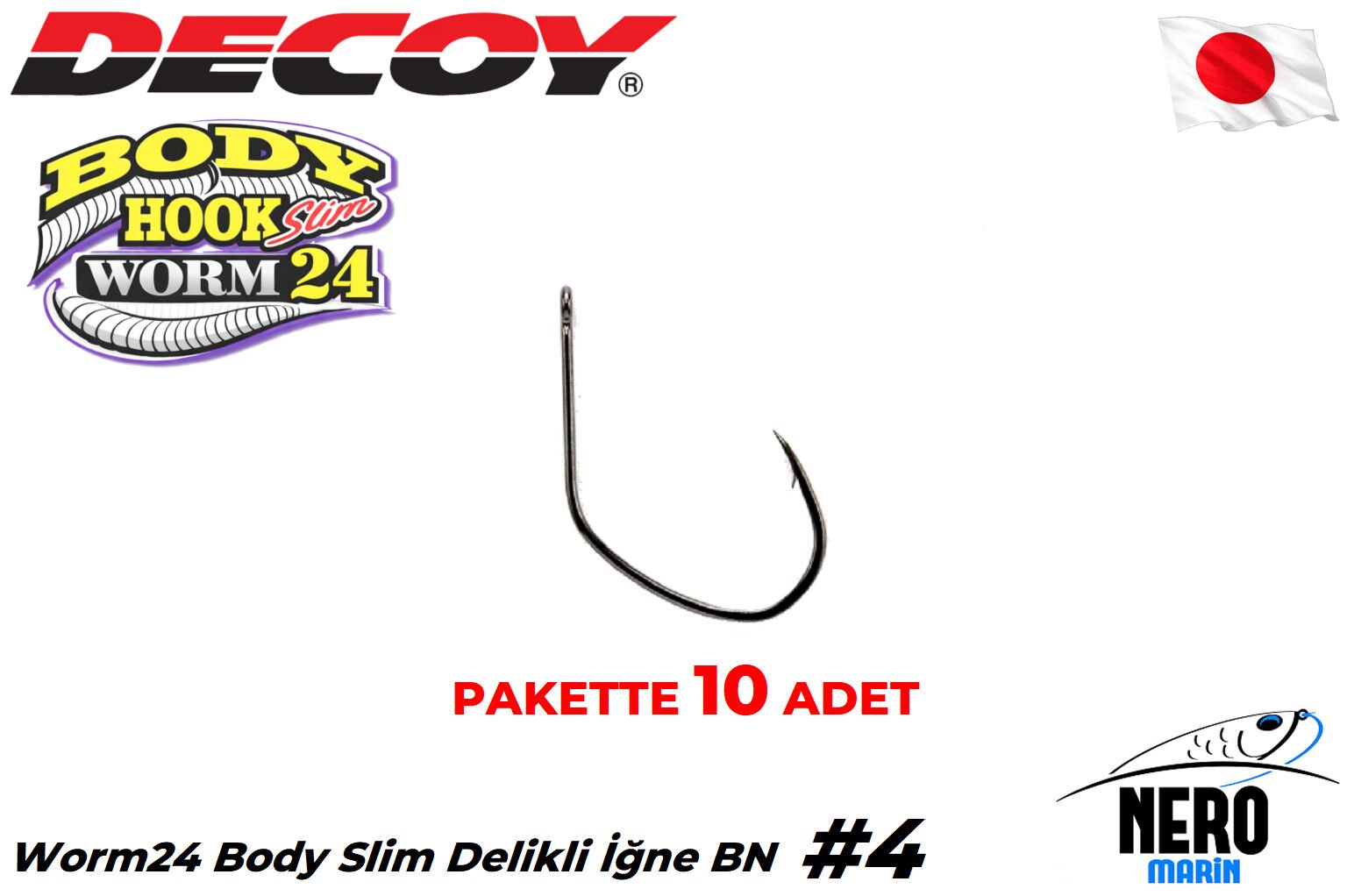 Decoy Worm24 Body Hook Slim Delikli İğne BN #4 (10 Adet)