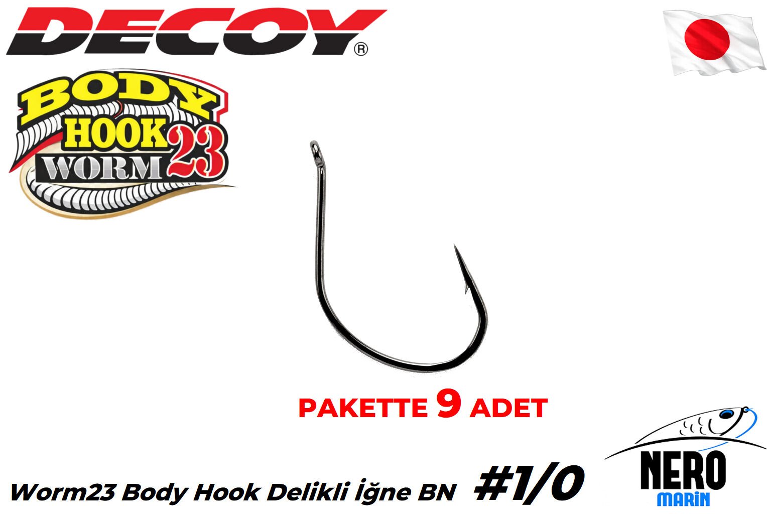 Decoy Worm23 Body Hook Delikli İğne BN #1/0 (9 Adet)