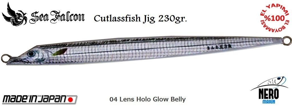 Sea Falcon Cutlass Fish Jig 230gr. 04 Lens Holo Glow Belly