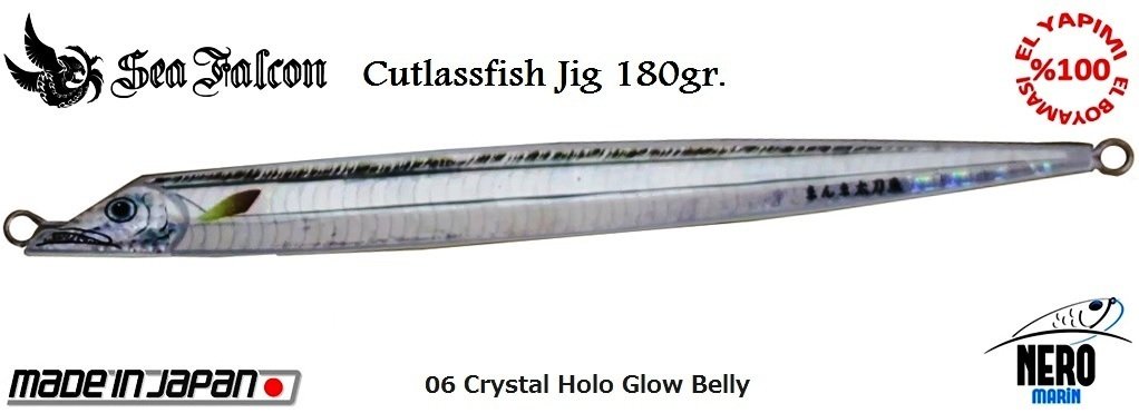 Sea Falcon Cutlass Fish Jig 180gr. 06 Crystal Holo Glow Belly