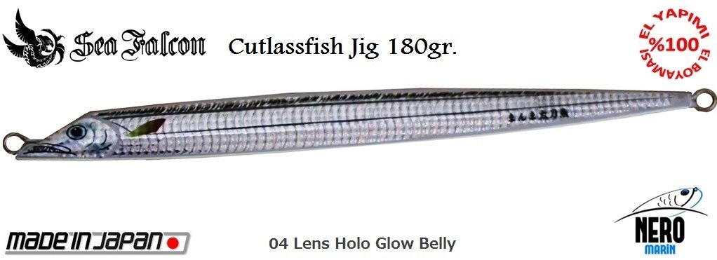 Sea Falcon Cutlass Fish Jig 180gr. 04 Lens Holo Glow Belly