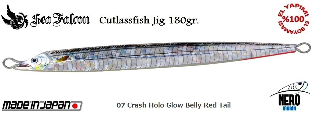 Sea Falcon Cutlass Fish Jig 180gr. 07 Crash Holo Glow Belly Red Tail