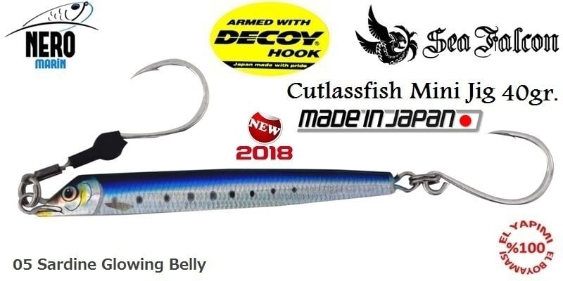 Sea Falcon Cutlass Fish Jig Mini 40gr. 05 Sardine Glowing Belly