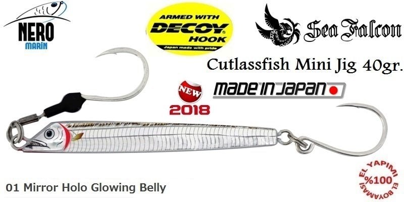 Sea Falcon Cutlass Fish Jig Mini 40gr. 01 Mirror Holo Glowing Belly