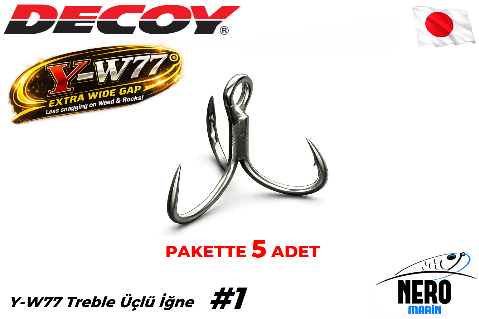 Decoy Y-W77 Treble Üçlü İğne #1 (5 Adet / Paket)