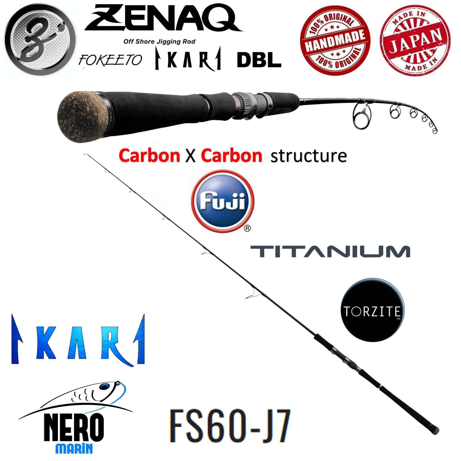 Zenaq Fokeeto DBL FS60-J7 Ikari 1.83mt Short Jig 280gr Long Jig 350gr Jigging Kamış