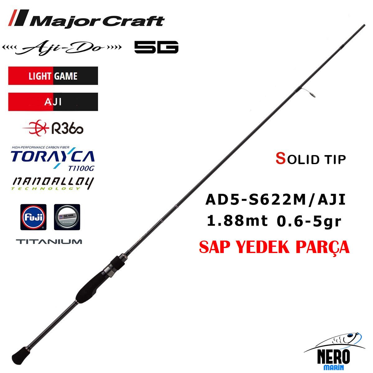 MC 5g Yedek Sap Parça Ajido Aji Kamış AD5-S622M/Aji 188cm 0.6-5g Yedek Sap Parça