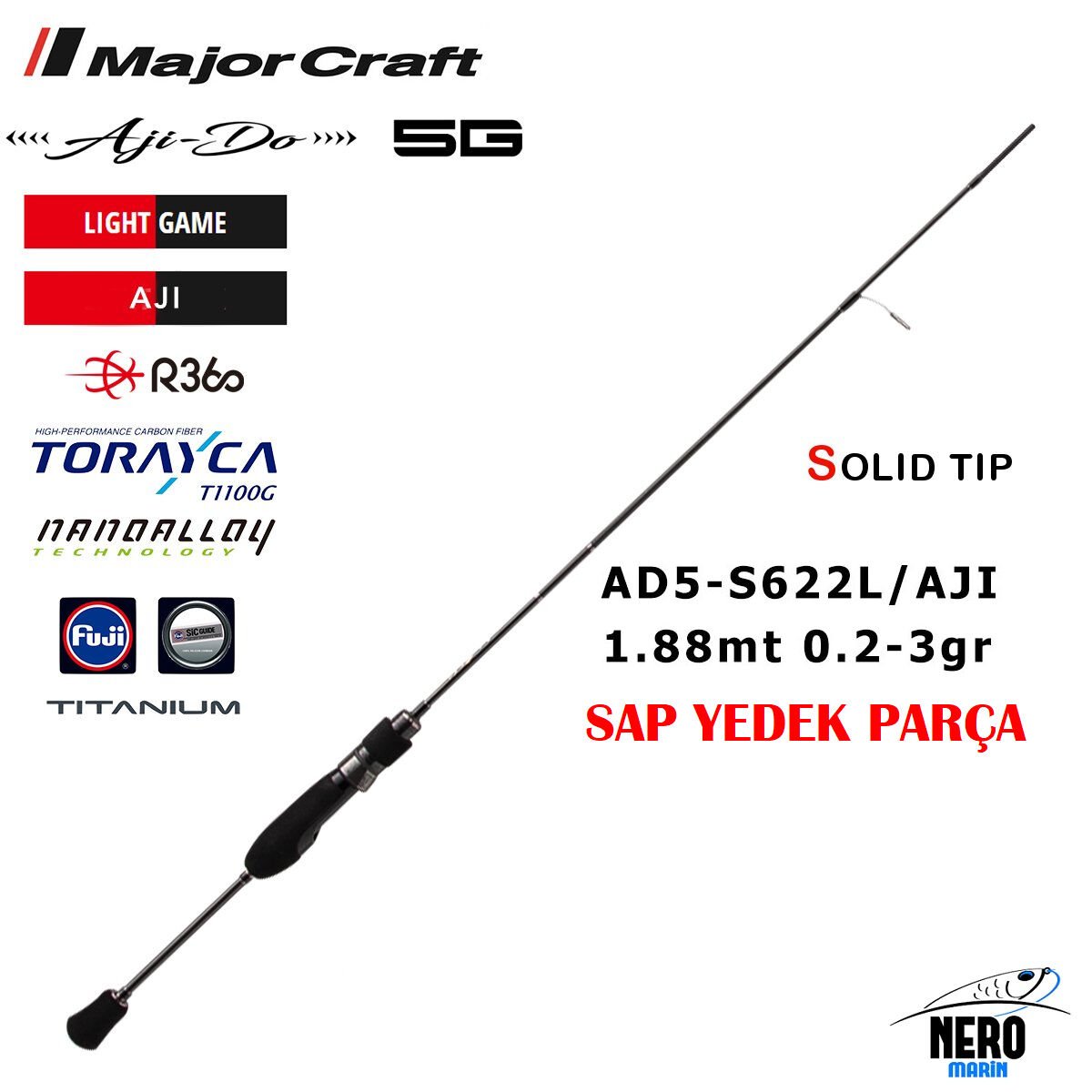MC 5g Yedek Sap Parça Ajido Aji Kamış AD5-S622L/Aji 188cm 0.2-3g Yedek Sap Parça