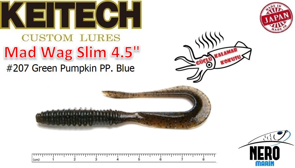 Keitech Mad Wag Slim 4.5'' #207 Green Pumpkin PP. Blue