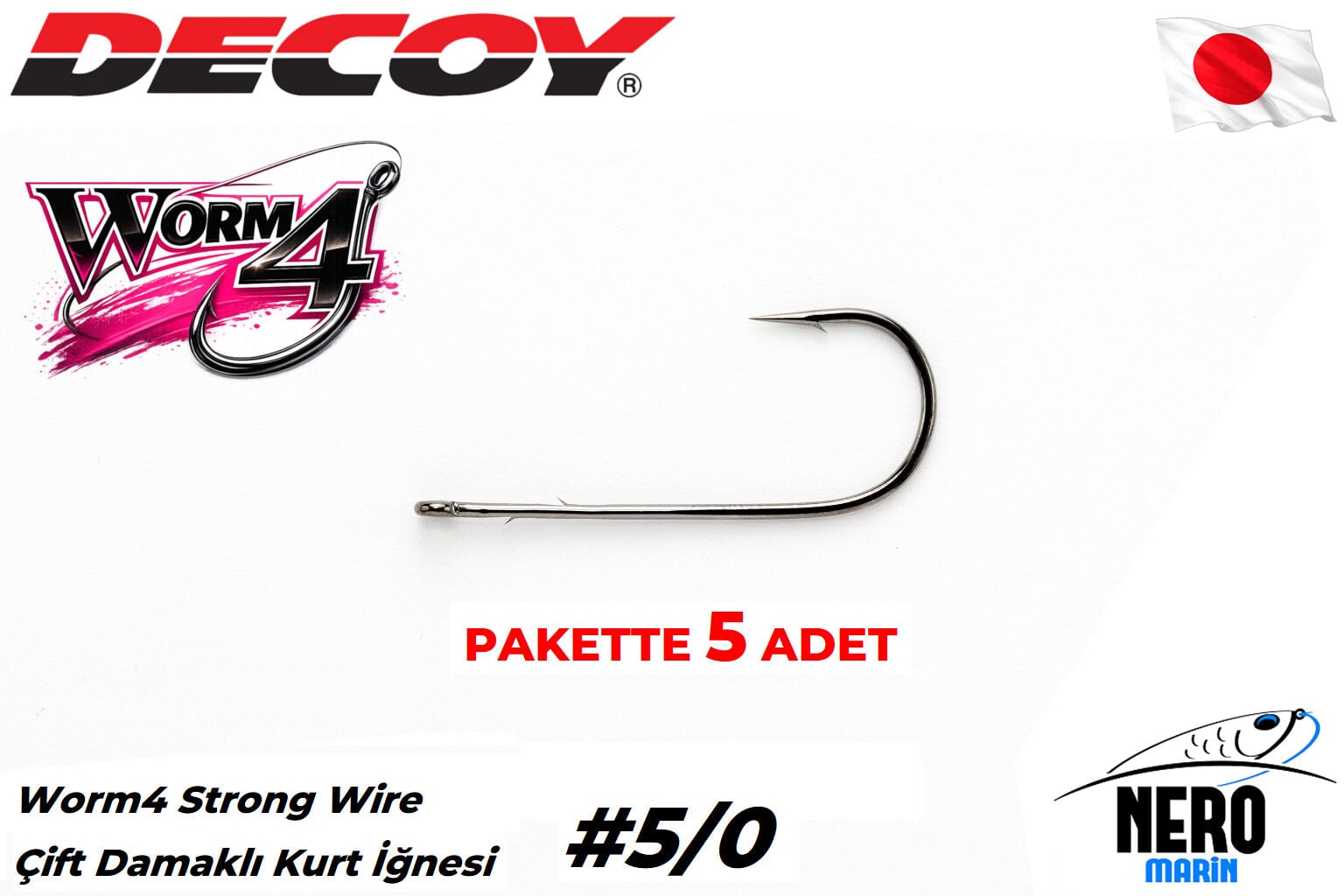 Decoy Worm4 Strong Wire Çift Damaklı Kurt İğnesi #5/0 (5 Adet/Paket)