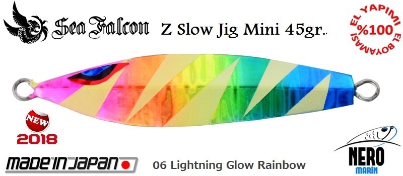 Sea Falcon Z Slow Mini Jig 45gr. 06 Lightning Glowing Rainbow