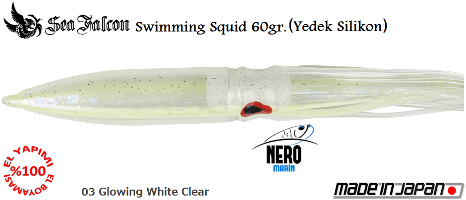 Swimming Squid 60 Gr. Yedek Kılıf	03	Glowing White Clear
