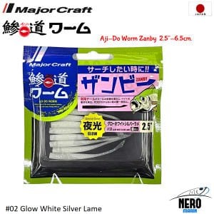 Major Craft Aji-Do Worm Zanby ADW-ZB 2.5\'\' #010 Glow White Silver Lame